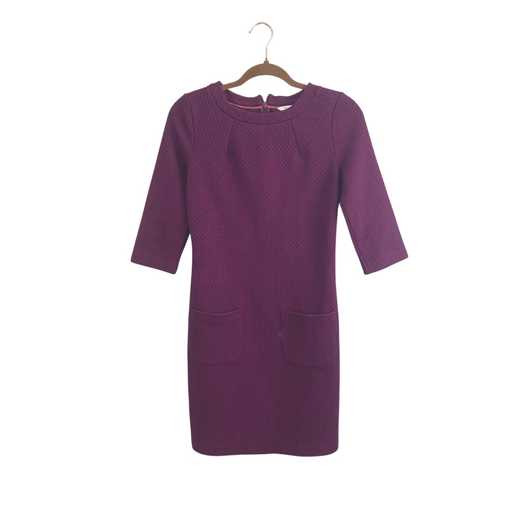 Boden Textured Quilted Knit Shift Dress 2P Plum Purple Pockets Mod Preppy Work - Picture 1 of 6